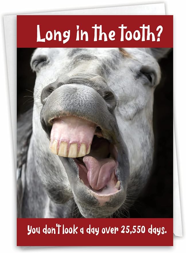 NobleWorks Funny 70th Birthday Milestone Greeting Card with 5 x 7 Inch Envelope (1 Card) Horse Teeth-70 C10250MBG
