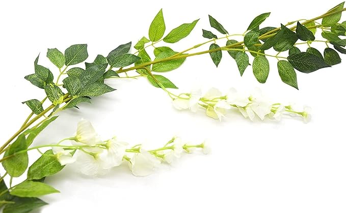 5pack Flower Garland Artificial Wisteria Garland Vines Faux Wisteria Vine Fake Hanging Flowers for Wedding Floral Decor-Total 33ft (White)