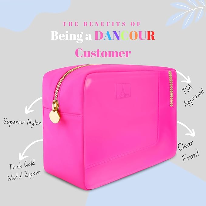 DANCOUR Clear Makeup Bag Large Makeup Bag Big Makeup Bag Large Pouch Clear Pouch Large Cosmetic Bag Huge Cosmetic Pouch Clear Cosmetic Bag Travel Case Pouch Travel Cosmetic Case TSA (Large, Hot Pink)