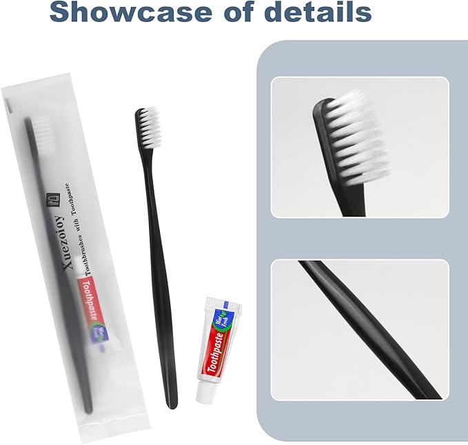 Disposable Toothbrushes with Toothpaste Pack of 100,Black Individually Wrapped Disposable Travel Toothbrush Kit in Bulk for Homeless,Nursing Home,Shelter,Hotel,Charity