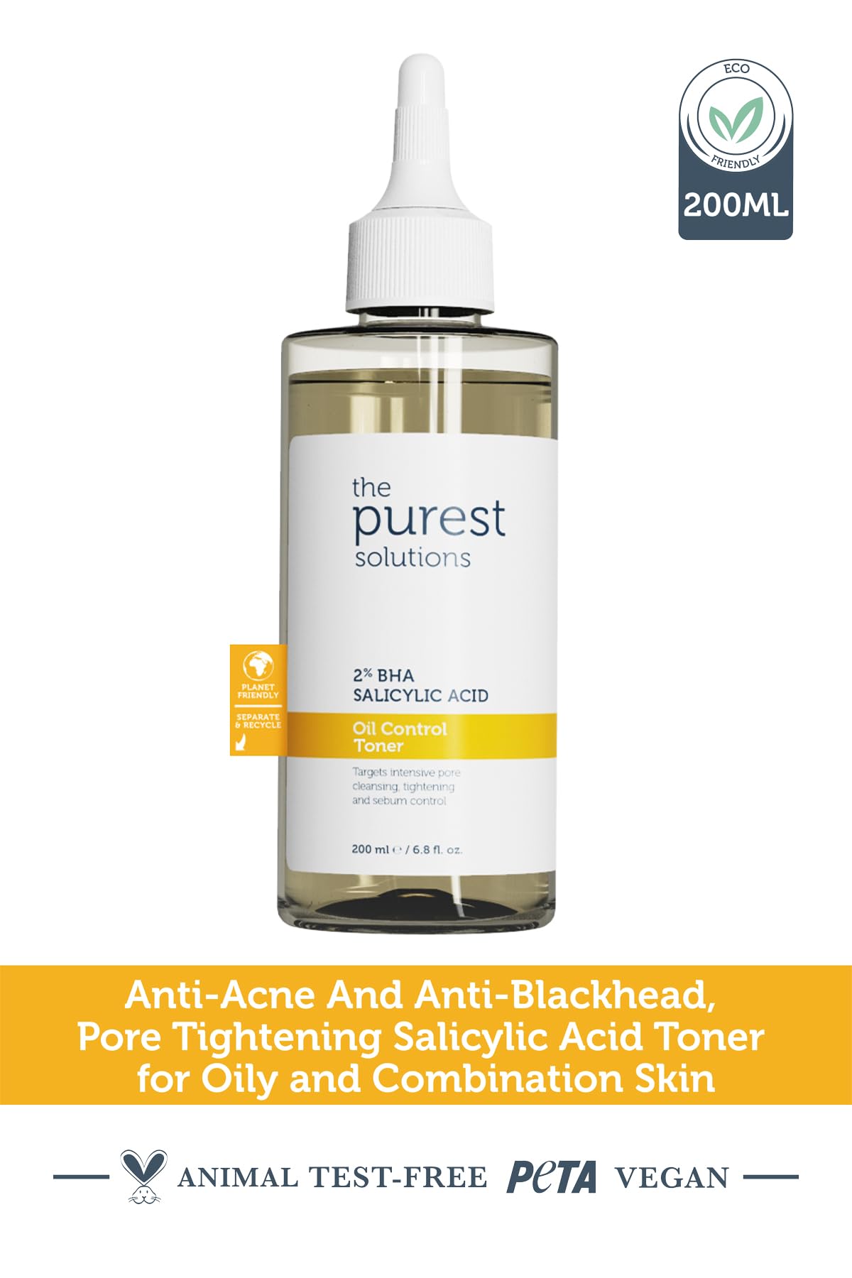 The Purest Solutions Oil Control Toner (2% BHA Salicylic Acid) - Oily, Pore Balancing Toner for Acne & Scarred Skin - Blackhead Targeted Formula - Vegan | Cruelty Free | Eco Friendly (6.76 fl. oz)