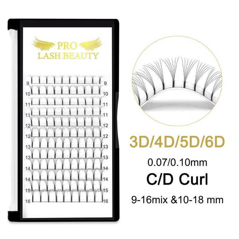 Premade Volume Eyelash Extensions 7D-D-0.07-9-16mix Long Stem Premade Fans Eyelash Extensions .07 .10 Premade Volume Fans Volume Lash Extensions C D Curl(7D-D-0.07,9-16 mix)