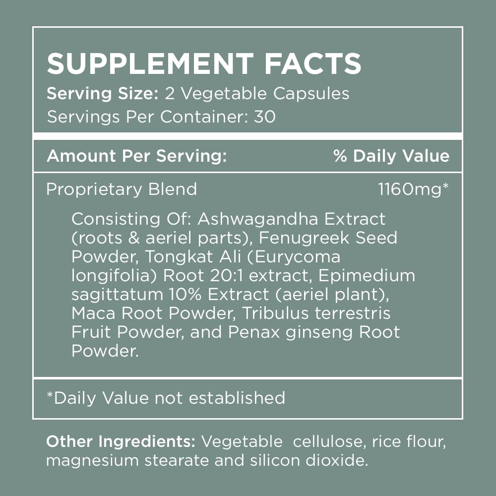 Pure for Men T-Support Supplement | Vegetarian Total Support for Men with Maca, Vitamin D, & Ashwagandha, Muscle Health | Endurance, Strength, Focus, & Energy Support | 60 Capsules