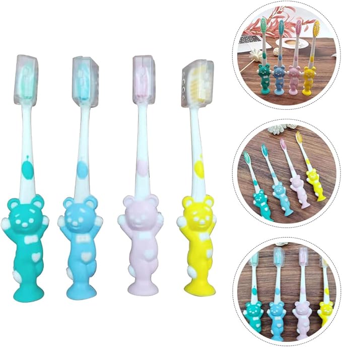 HOMOCONO 24pcs Bear-Shaped Toothbrush Soft Bristles Ergonomic Handle for Oral Care Pink Green Blue Yellow Comfortable Grip for Boys