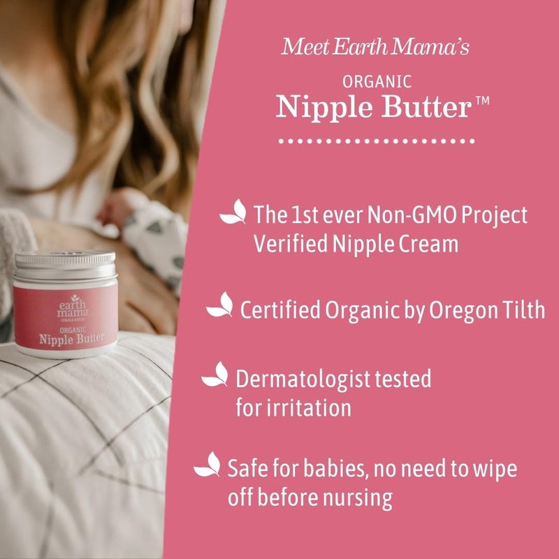 Earth Mama Organic Nipple Butter - 2 fl oz - Lanolin-Free Nipple Cream - Safe, Soothing Balm for Breastfeeding - Postpartum Essentials for Nursing