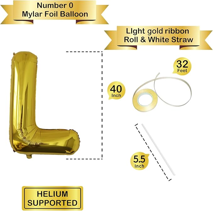 Letter Balloons Gold Party Balloon - 40 Inch Large Gold Letter L Balloon, Letter Balloon Birthday Decorations, Balloon for Women Men Anniversary Party Decorations Supplies
