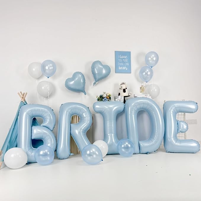 40 Inch Baby Blue BRIDE Balloons, Large Light Pastel Bride Foil Helium Balloon Banner for Bachelorette Something Blue Before I Do Bridal Shower Wedding Engagement Bride To Be Party Decorations