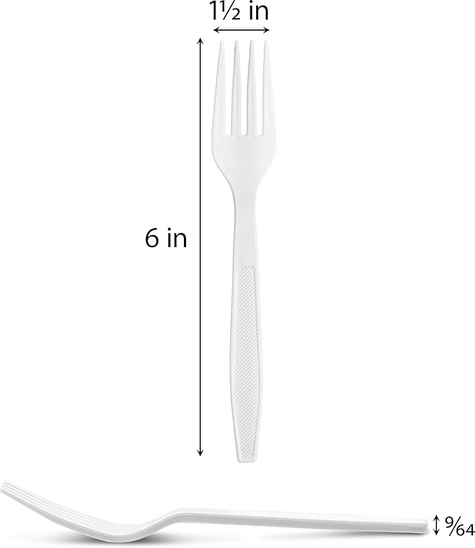 500 Count Extra Heavy duty Plastic Forks, Disposable White Fork, Heavyweight Bulk Cutlery for Dinner, Events, Catering, Parties & Takeout