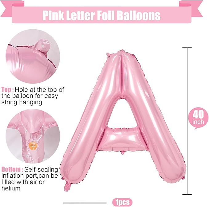 Pink Letter A Balloons,40 Inch A Letter Balloon Light Pink,A to Z Alphabet Helium Custom Letters Balloon for Birthday Anniversary Baby Shower Wedding Party Decorations