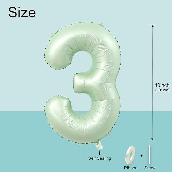 40 Inch Olive Green Large Number Balloons 0-9, Number 3 Balloons Foil Mylar Big Number Balloons, Helium Number Balloons Decorations For Birthday, Anniversary Events, Wedding Party