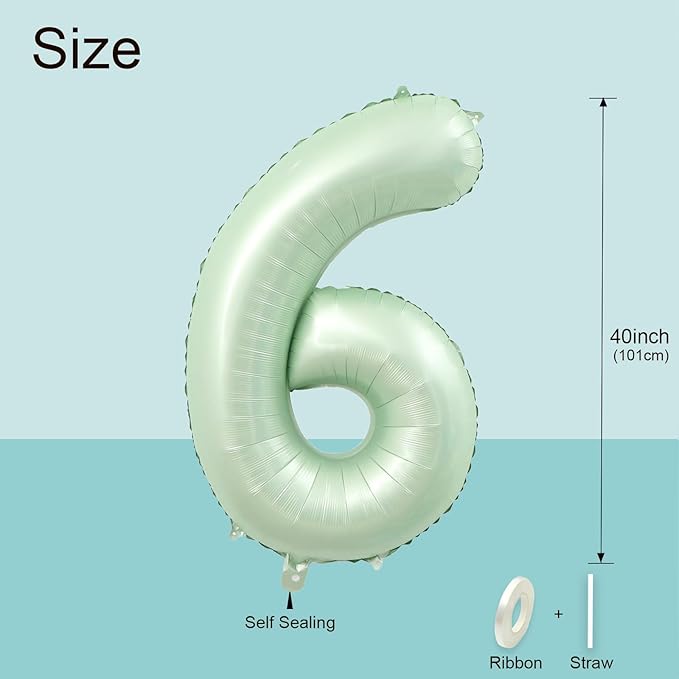 40 Inch Olive Green Large Number Balloons 0-9, Number 6 Balloons Foil Mylar Big Number Balloons, Helium Number Balloons Decorations For Birthday, Anniversary Events, Wedding Party