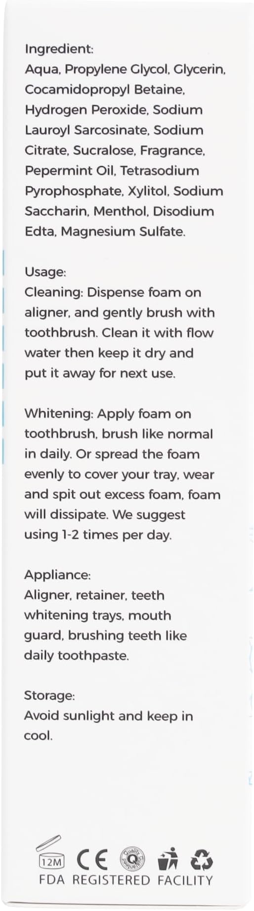 Dental Appliance Cleaner and Teeth Whitener Foam Compatible with Aligners, Retainers, Mouthguards, & Nightguards– Whitens Teeth, Fights Bad Breath – 50ml (1 Pack)