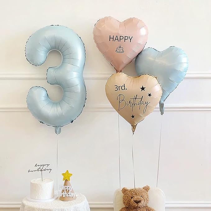 40 Inch Matte Blue 3 Number Balloons Light Blue Number 3 Foil Balloon Mylar Helium Balloon for Birthday Party Decoration Wedding Anniversary Supplies (Number 3)