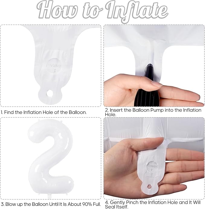 White Number Balloons 40 Inch Helium Mylar Number 2 Balloon for Birthday Party Anniversary Decoration (White, 2)