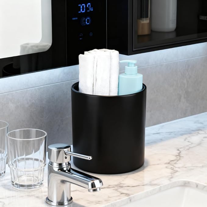 Extra-Large Ceramic Toothbrush and Toothpaste Cup, Bathroom Storage Cup, Black Toothbrush Cup Holder, Sturdy and Durable. （H6.3'' *W 5.3''）