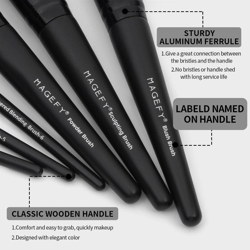 MAGEFY Makeup Brush Set, 22 Pcs Premium Synthetic Makeup Brushes Foundation Eyeshadow Brush Powder Blush Concealers Brush Set Travel Makeup Brushes with Case(Black)