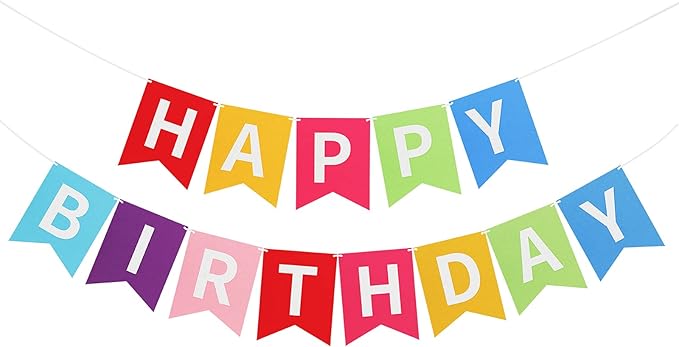 Irenare 4-Piece Happy Birthday Banner - Colorful Party Decor, Felt Garland Banner with Rainbow Colors