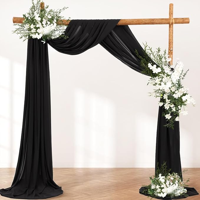 Wedding Arch Draping Fabric 30'' x 18FT Sheer Chiffon Arch Drape Backdrop 2 Panel Black Drapes for Easter Bridal Shower Baby Shower Photo Booth Church Decor Birthday Party Outdoor Decoration