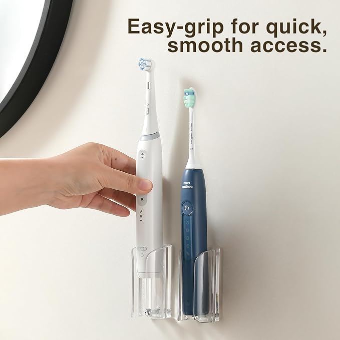 Electric Toothbrush Holder, Wall Toothbrush Holder for Bathroom, Adhesive Electric Toothbrush Stand, Bathroom Counter Organizer for Electric Toothbrushes, Clear, Pack of 2