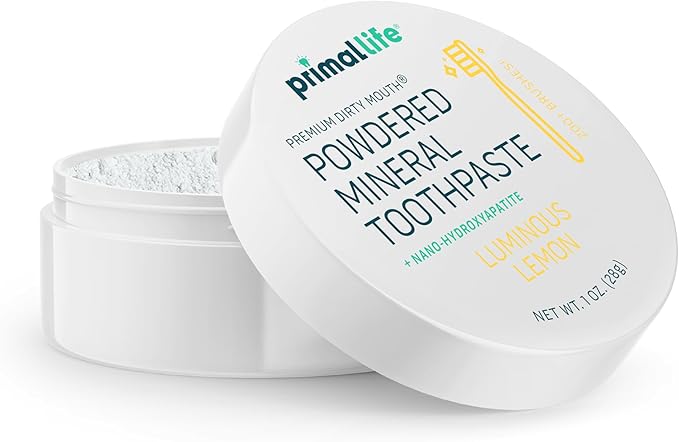Primal Life Organics - Dirty Mouth Luminous Lemon Toothpowder, Tooth Cleaning Powder, Flavored Essential Oils with Natural Kaolin & Bentonite Clay, Good for 200+ Brushings, Paleo, Organic, Vegan