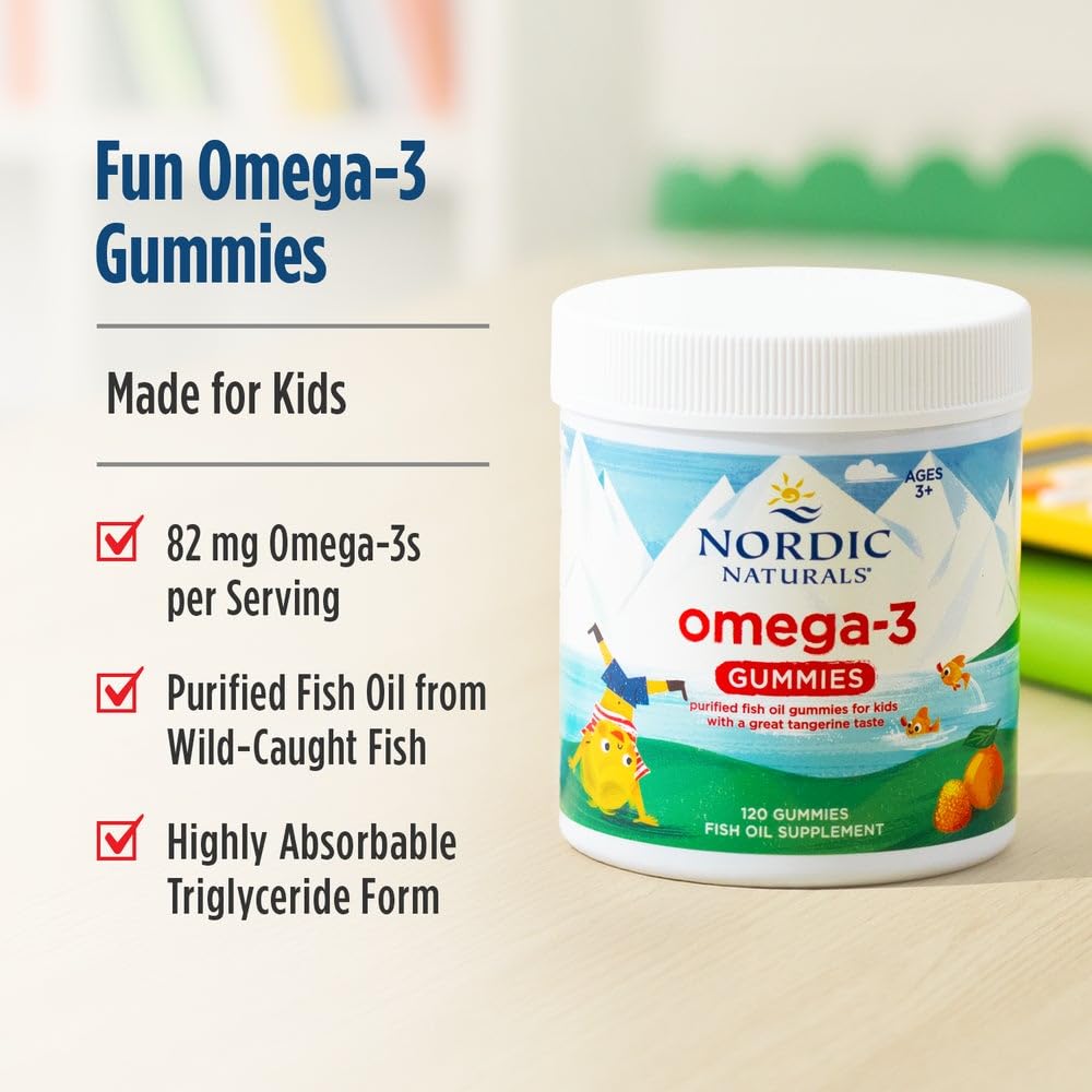 Nordic Naturals Nordic Omega-3 Gummies, Tangerine - 120 Gummies - 82 mg Total Omega-3s with EPA & DHA - Non-GMO - 60 Servings