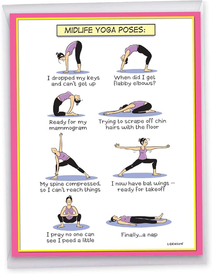 NobleWorks Jumbo Hilarious Birthday Greeting Card From Us 8.5 x 11 Inch with Envelope (1 Pack) Big, Jumbo Bday Midlife Yoga Poses J7312BDG-US