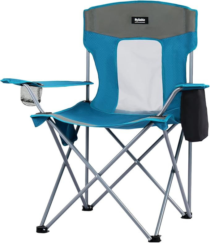 Camping Folding Chair Outdoor Lawn Portable Lightweight Camp Folding Chairs for Adult Outside with Cup Holder, Cooler Pouch & Side Pocket for Camping, Beach, Fishing, Sports or Tailgating Events