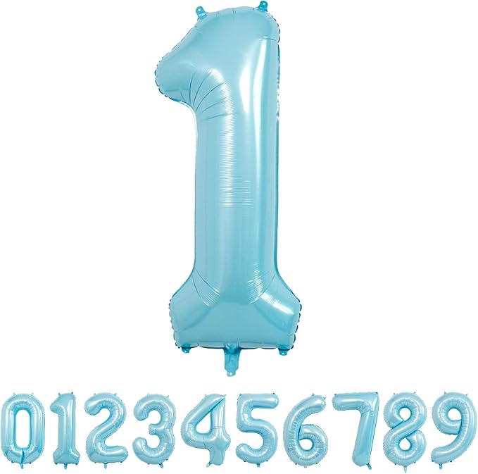 40 Inch Light Blue Number Balloons, Helium Mylar Foil for Birthdays, Number 1 Balloon for Party Decorations, Wedding, Boy Baby Shower