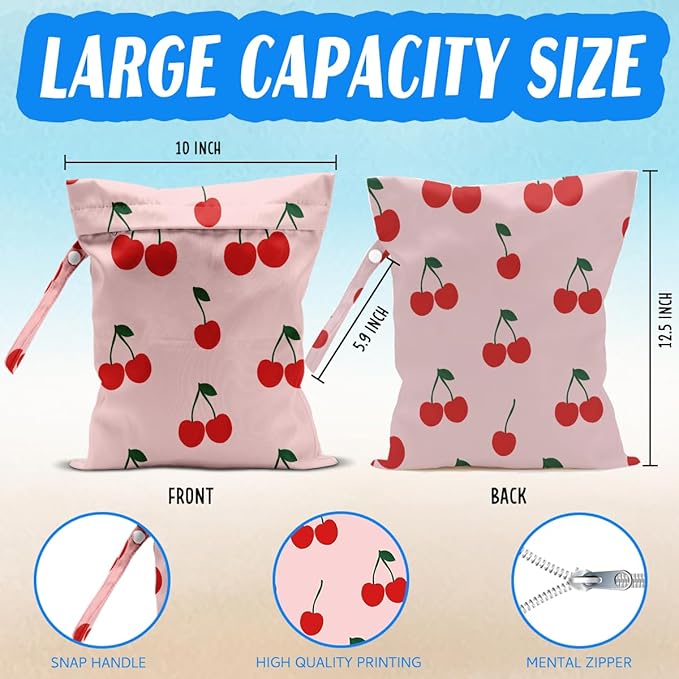 Cherry Wet Bag for Swimsuit Dirty Clothes Yoga Gym Diaper, Wet Dry Bag, Beach Vacation Essential for Travel Poor Bathing Summer Cherry Gifts