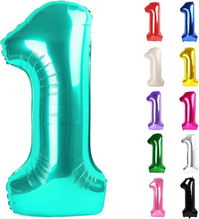 Teal Number 1 Balloon for First Birthday 40 Inch, 1st One Number Balloons Birthday Decorations for Girl Boy Toddler Baby