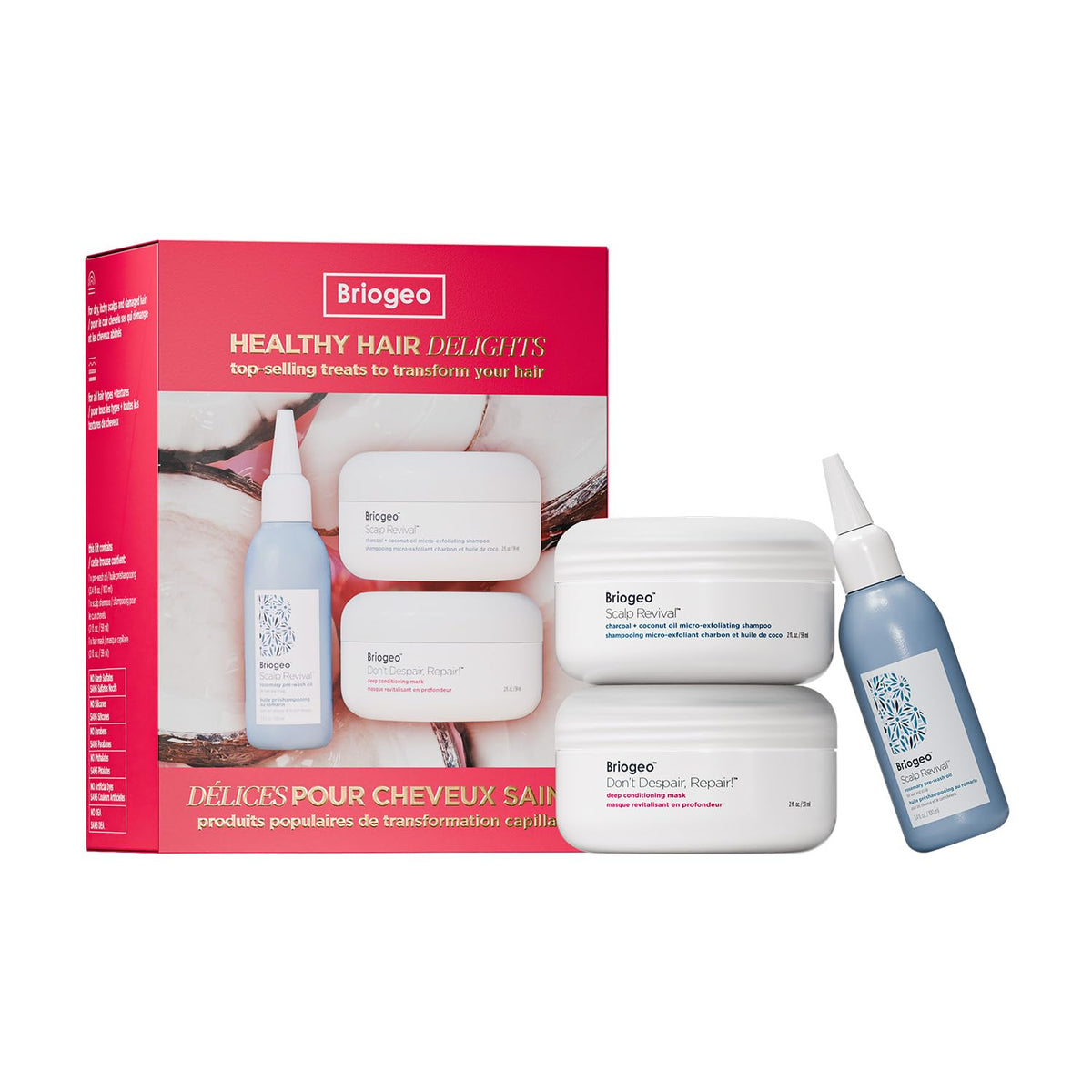 Briogeo Healthy Hair Delights Holiday Kit | Clean Hair Repair Gift Set for All Hair Types | Deep Conditioning Mask, Scalp Scrub & Rosemary Pre-Wash Oil | Vegan & Cruelty-Free