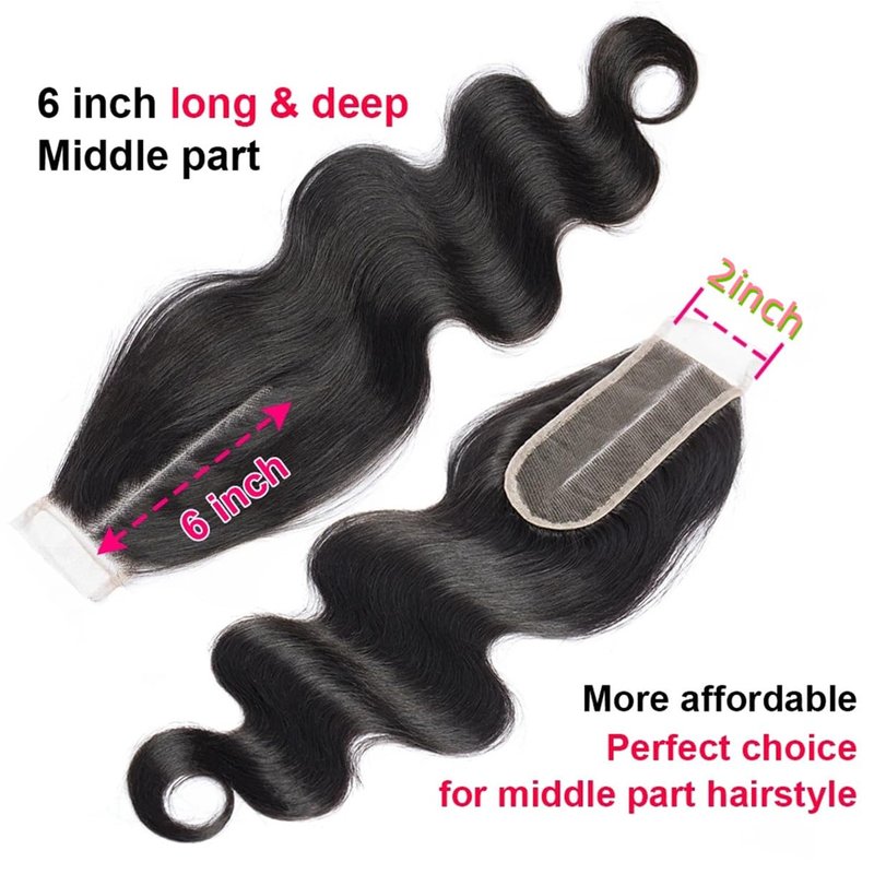 Brazilian Body Wave 2x6 Lace Closure 100% Unprocessed Human Virgin Hair Pre Plucked Wet and Wavy Pre-Plucked Hairline Frontal Closure Natural Black With Baby Hair (2x6 body wave closure, 16inch)