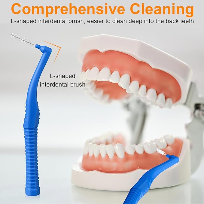 50 Count L Shaped Interdental Brushes, 5 Colors Braces Flossers, Gentle Toothpick Brush for Braces, Tight Spaces, Family Oral Care