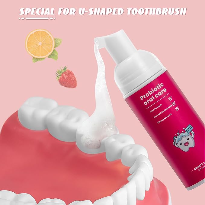 Kids Foam Fluoride Free Toothpaste with Watermelon and Strawberry Mint Flavor,Toddler Natural Teeth Deep Cleaning Toothpaste for U Shaped Toothbrush
