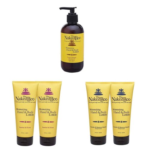 The Naked Bee Nag Champa Sandalwood & Indian Massala, Moisturizing Hand & Body Lotion 8oz + Lavendeer & Beeswax Absolute Hand and Body Lotion 6.7oz + Jasmine & Honey Moisturizing Hand and Body Lotion