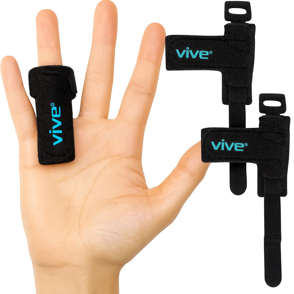 Vive Trigger Finger Splint Support Brace for Straightening Curved, Bent, Locked & Stenosing Tenosynovitis Hands - Tendon Release & Pain Relief (2-Pack, Black) - HSA/FSA Approved