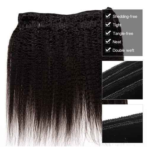 24 26 28 inch Color 1B Human Hair Bundles Yaki Straight Bundle Kinky Straight Human Hair 3 Bundles Double Weft Yaki Bundle