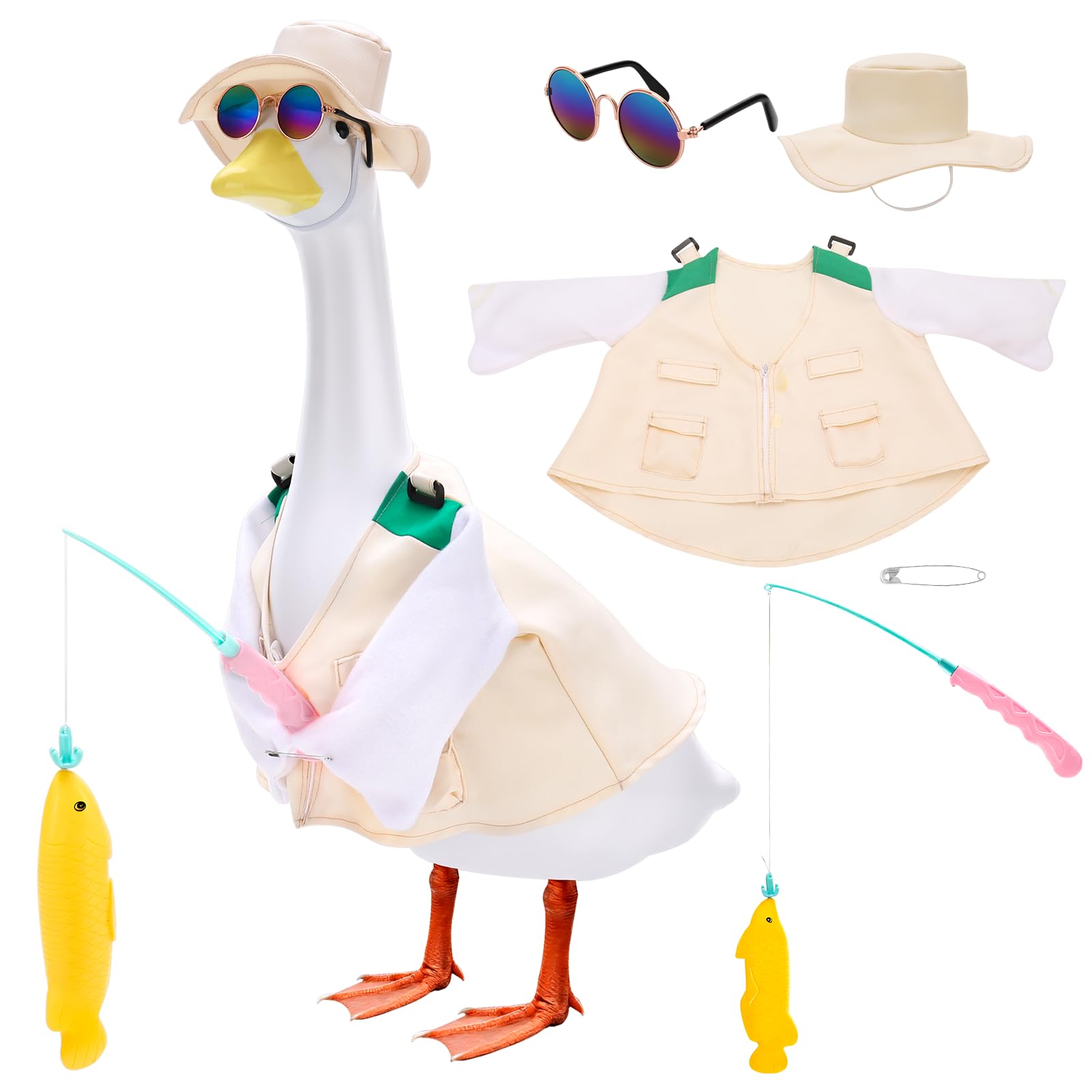 Hoemwarm Fishing Porch Goose Outfits Set Cute Porch Goose Outfits Costume Clothes for 23 Inch Statue Outdoor Garden Yard Patio Camping Fishing Party Decoration