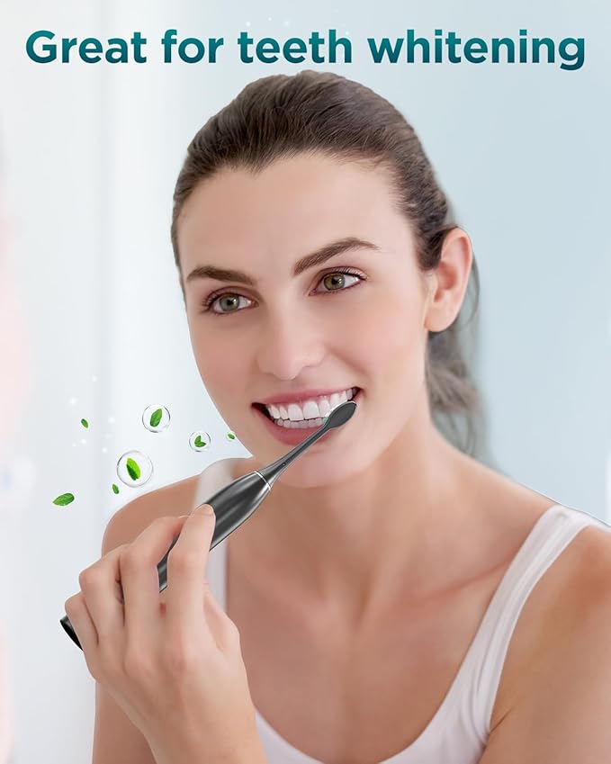 Rtauys S5 Upgraded Sonic Electric Toothbrush for Adults and Kids Ages 12+ with 8 Brush Heads, IPX7 Travel Toothbrush with Case, 2.5 Hours Charge for 120 Days, 5 Modes with Built-in Smart Timer Black