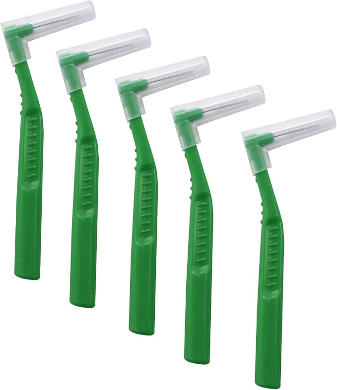 Angzhili 25 Pcs Interdental Angle Brushes,Reusable Dental Cleaners,Oral Dental Hygiene Brush,Dental Toothpick Floss for Braces,Tooth Cleaning Tool (Green)