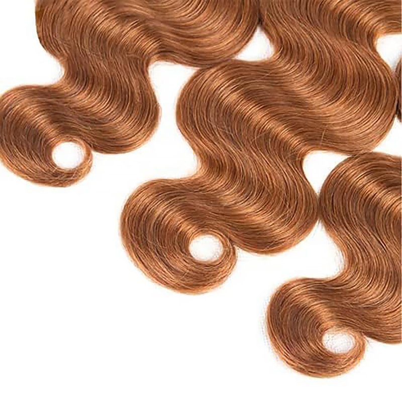 Body Wave Human Hair Bundles 14 16 18 Inch #30 Light Brown Bundles Human Hair 12A Unprocessed Native Virgin Hair 100/PC 3 Extensions Wet and Wavy Weave for Women
