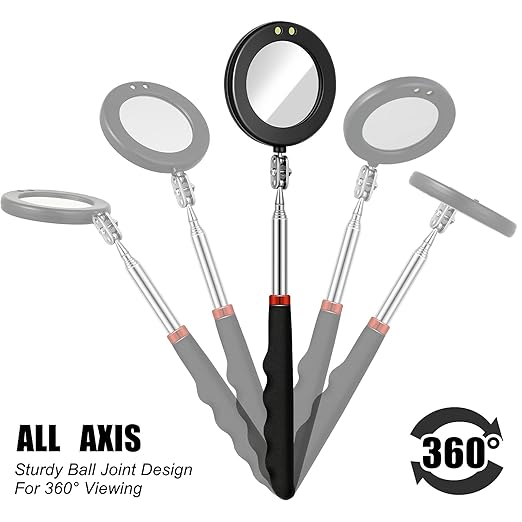 Tatuo 4 Pieces LED Mirror Inspection Telescoping Round Square Mirror Inspection Tool for Check The Condition of Vehicle, Observe The Eyelashes, Mouth and Other Small Parts