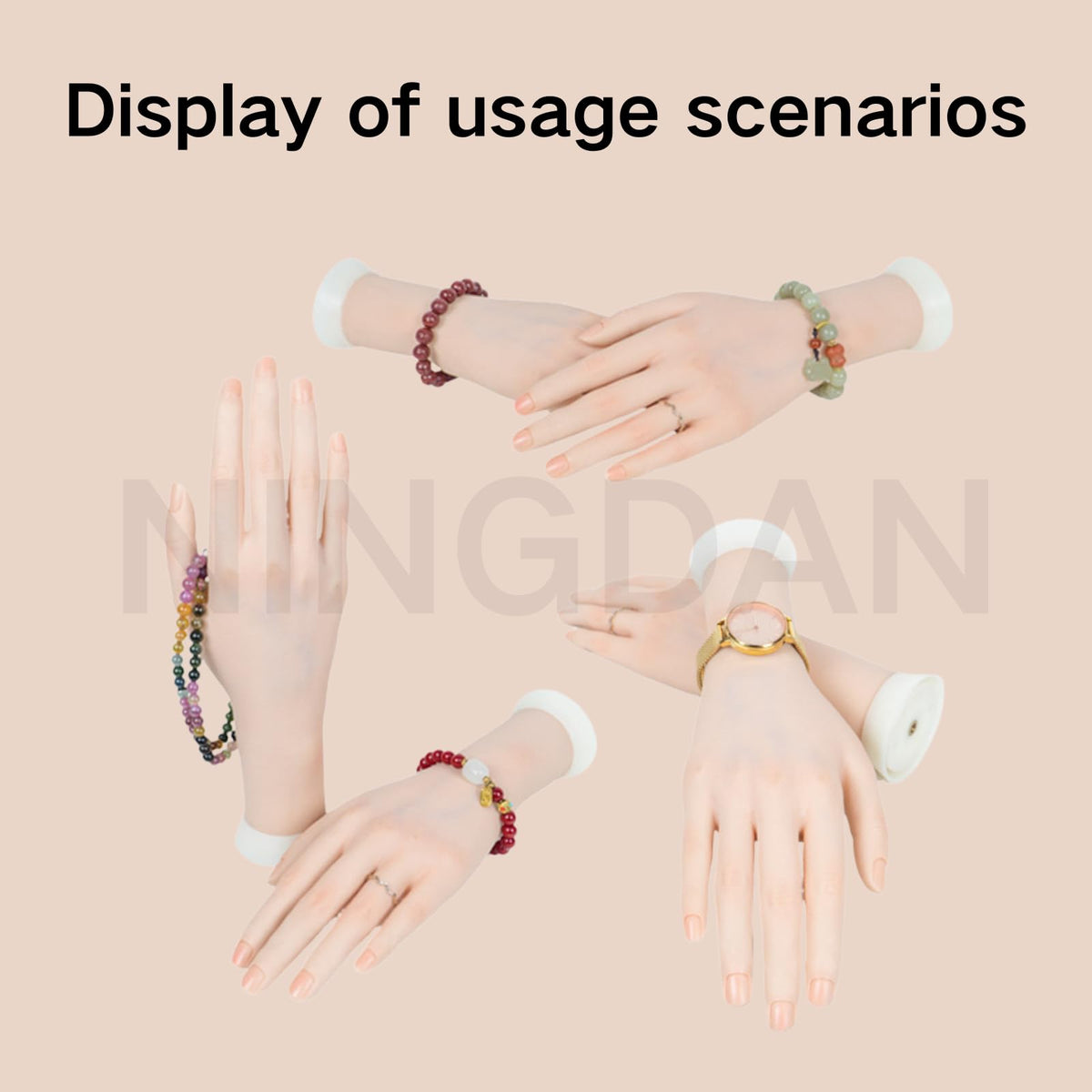 Realistic Practice Hand Flexible Bendable Nail Practice Hand With Holder，NINGDAN Hand Nail Art Training Tools Necklace Bracelet Ring Stand for Showing Photography Props Nail Tech (1pcs Left+bracket)