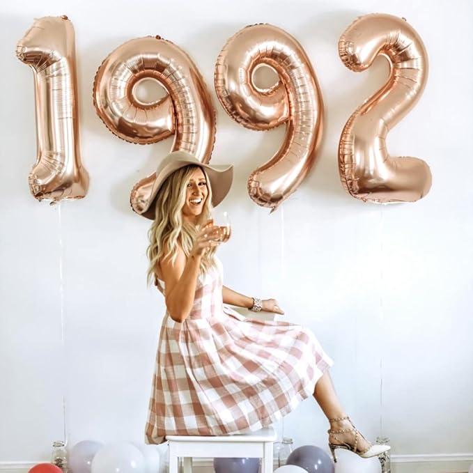 Rose Gold Number 40 Birthday Balloons, 40 Inch Large Rose Gold Mylar Foil Number 4 and 0 Balloons for Women, 40th Birthday Balloons for 40 Year Old Birthday Anniversary Party Decorations Supplies