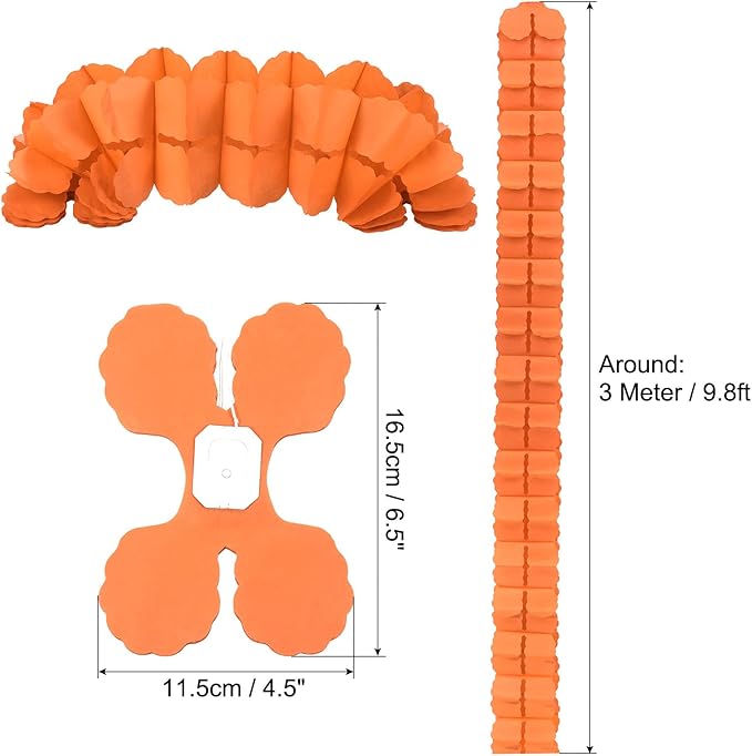 PATIKIL 9.8ft Four-Leaf Garland, 6 Pack Tissue Paper Hanging Flower Garland Reusable Streamers for Party Wedding Backdrop Decorations, Orange