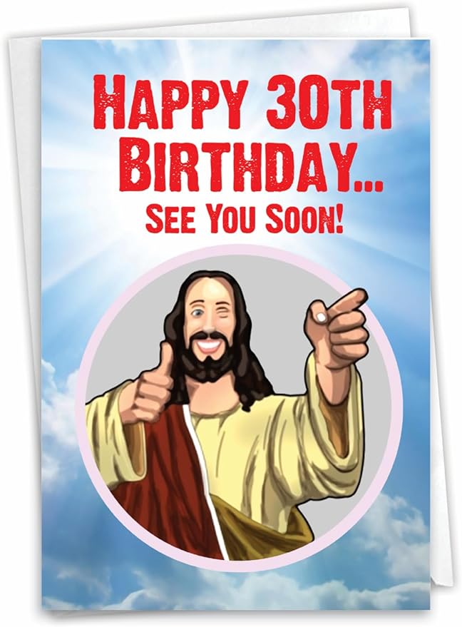NobleWorks - Funny 30th Birthday Greeting Card - Joking God Humor Milestone, 30 Years Happy Bday Notecard with Envelope (1 Card) - See You Soon 30 C7235MBG