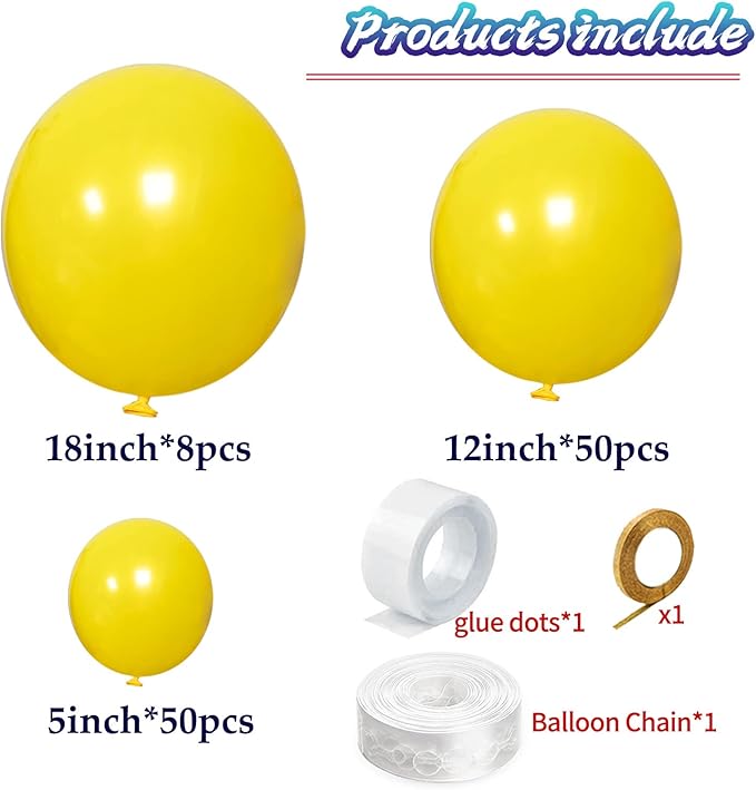 KAWKALSH Yellow Balloon Arch Kit 111Pcs 18 12 5 Inch Latex Party Balloons Garland for Birthday Baby Shower Wedding Engagement Anniversary Christmas Party Decorations