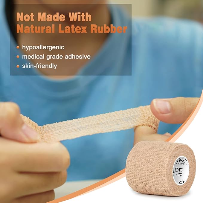 OK TAPE Self Adherent Cohesive Bandages Wrap 12Packs, 2 Inches X 5 Yards, Non-Woven Self Adhesive Athletic Sports wrap Tape, Vet Wrap Bandages Tape, for Thumb Finger Wrist Ankle (White)