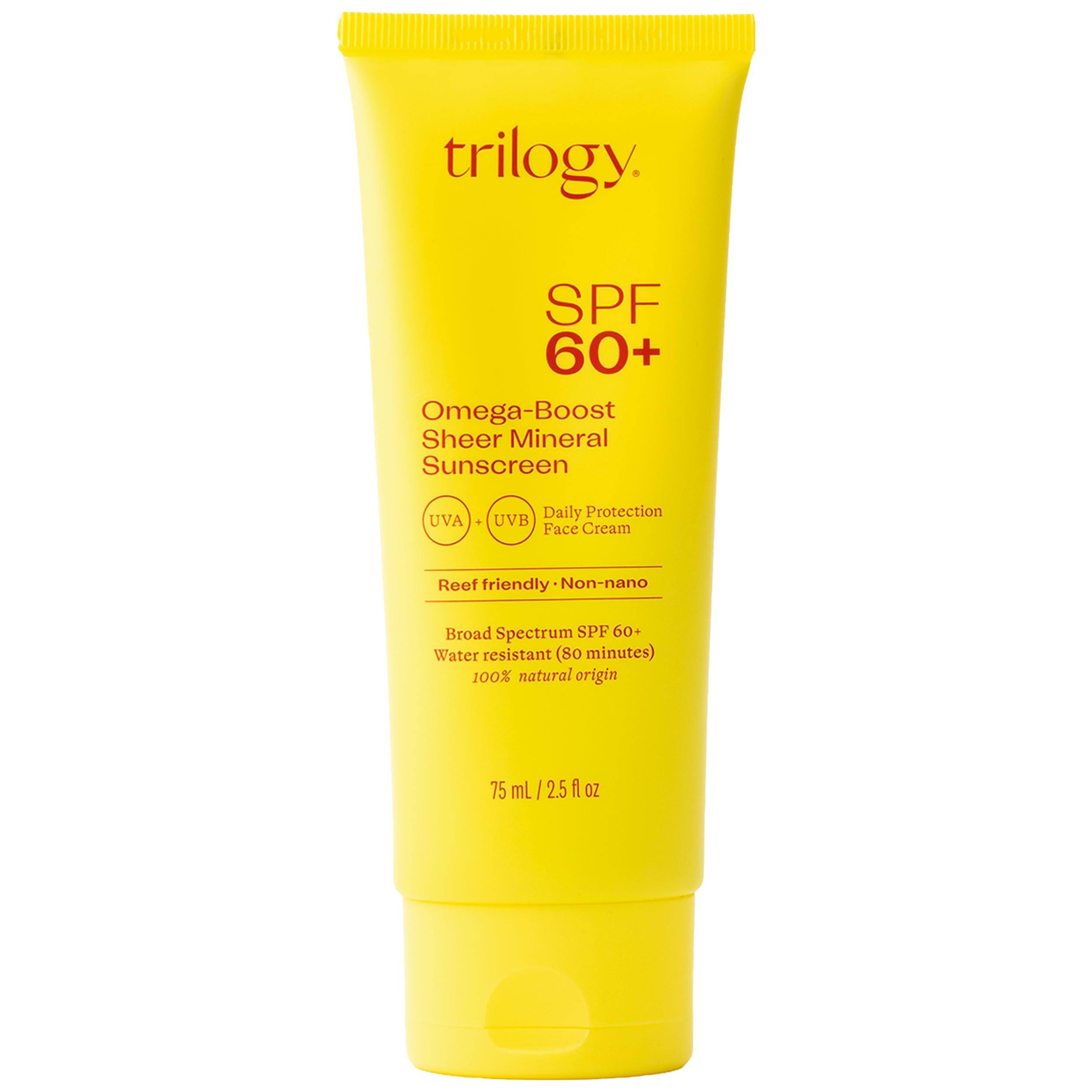 Trilogy SPF 60+ Omega-Boost Sunscreen, Broad Spectrum Zinc Oxide, 2.5 Fl Oz