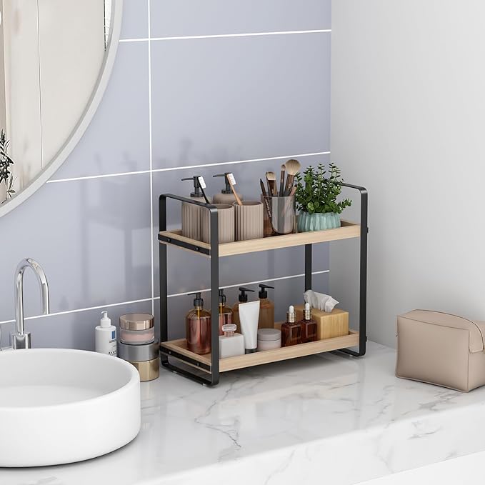 Bathroom Counter Organizer,Bathroom Countertop Organizer,Counter Shelf,Countertop Storage,Organization and Storage,Makeup Shelf,Sink Caddy(Burlywood 2 Tier)